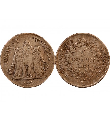 UNION et FORCE, DIRECTOIRE - 5 FRANCS AN 9 L BAYONNE