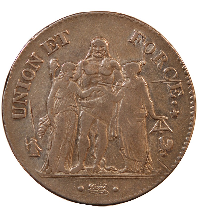 UNION et FORCE, DIRECTOIRE - 5 FRANCS AN 8 A PARIS