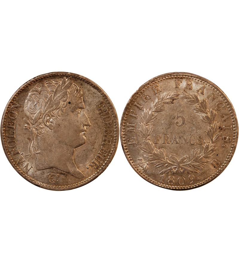 NAPOLEON Ier﻿ - 5 FRANCS ARGENT 1809 B ROUEN