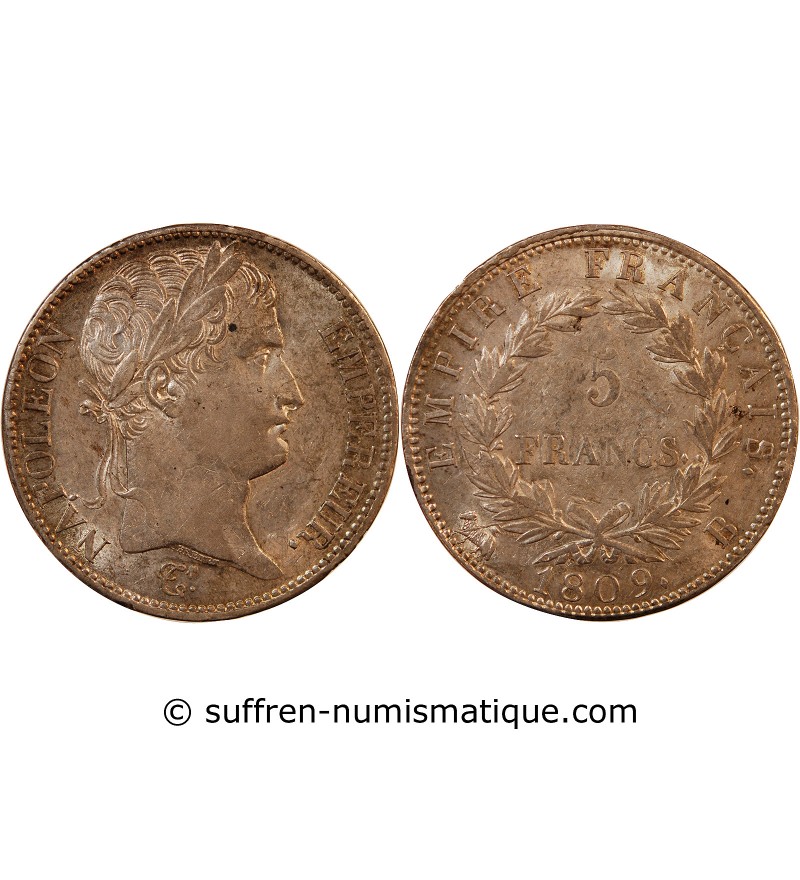 NAPOLEON Ier﻿ - 5 FRANCS ARGENT 1809 B ROUEN