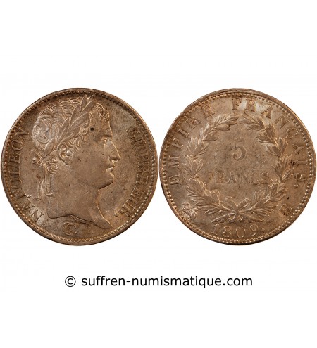 NAPOLEON Ier﻿ - 5 FRANCS ARGENT 1809 B ROUEN