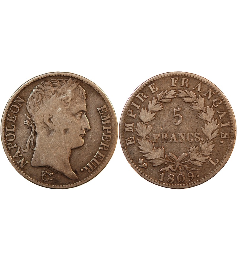 NAPOLEON Ier﻿ - 5 FRANCS ARGENT 1809 L BAYONNE