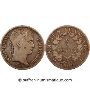 NAPOLEON Ier﻿ - 5 FRANCS ARGENT 1809 L BAYONNE