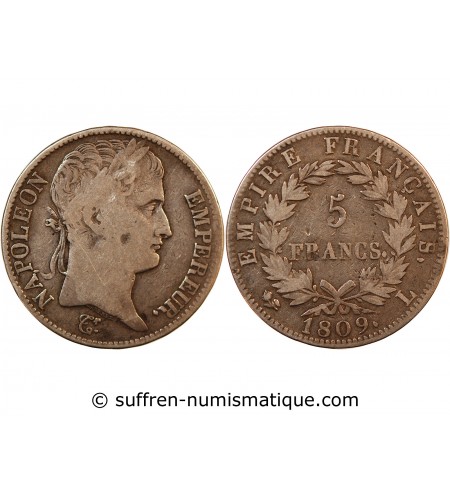 NAPOLEON Ier﻿ - 5 FRANCS ARGENT 1809 L BAYONNE