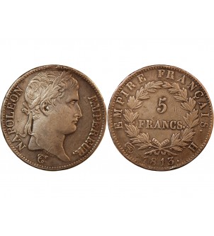 NAPOLEON Ier﻿ - 5 FRANCS ARGENT 1813 H LA ROCHELLE 2