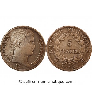 NAPOLEON Ier﻿ - 5 FRANCS ARGENT 1813 H LA ROCHELLE