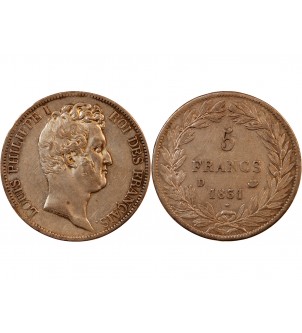 LOUIS PHILIPPE﻿ - 5 FRANCS ARGENT 1831 D LYON "Type Tiolier avec le I, Tr creux" 2