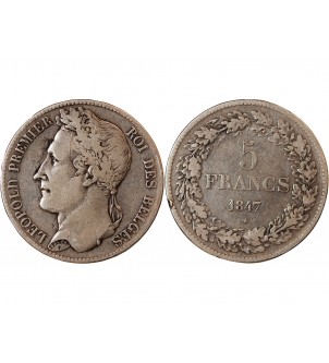 BELGIQUE, LEOPOLD Ier - 5 FRANCS ARGENT 1847 2