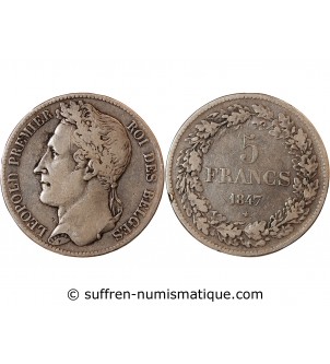 BELGIQUE, LEOPOLD Ier - 5 FRANCS ARGENT 1847