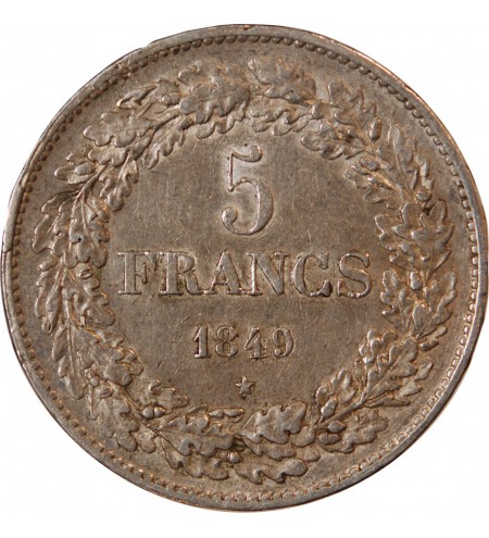 BELGIQUE, LEOPOLD Ier - 5 FRANCS ARGENT 1849