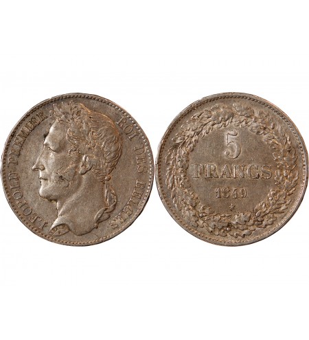 BELGIQUE, LEOPOLD Ier - 5 FRANCS ARGENT 1849