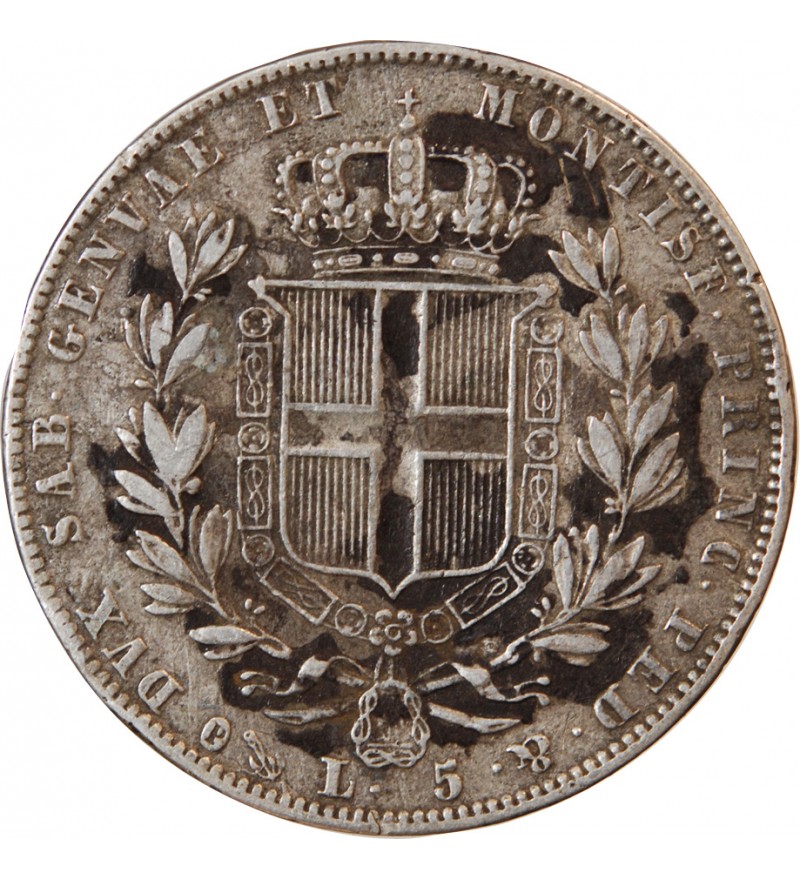 ITALIE, ROYAUME DE SARDAIGNE, CHARLES-ALBERT - 5 LIRE ARGENT 1840 P ANCRE GÊNES