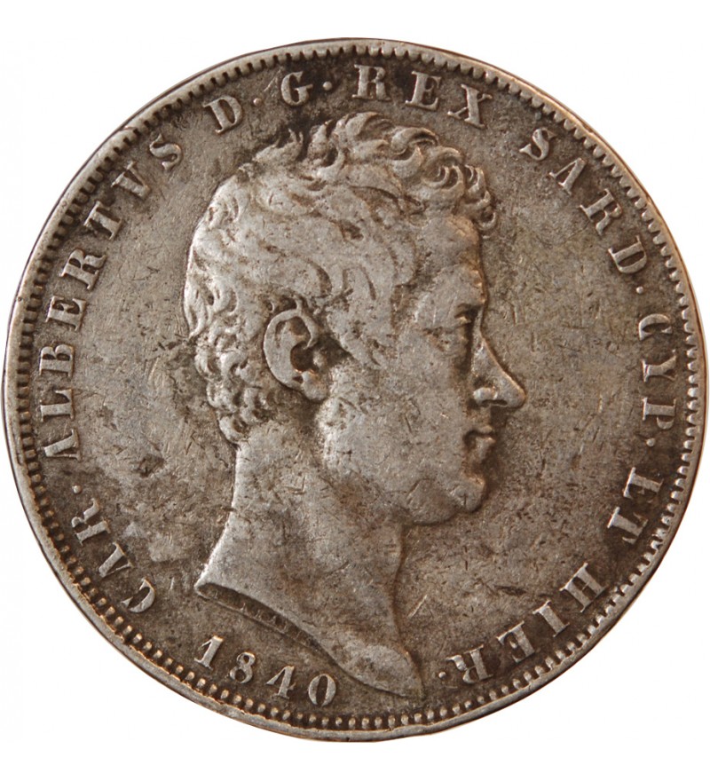 ITALIE, ROYAUME DE SARDAIGNE, CHARLES-ALBERT - 5 LIRE ARGENT 1840 P ANCRE GÊNES
