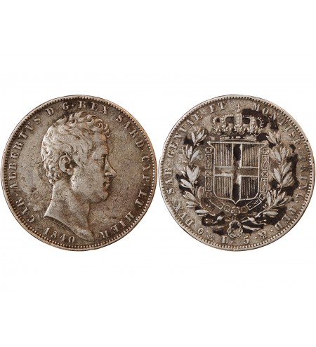 ITALIE, ROYAUME DE SARDAIGNE, CHARLES-ALBERT - 5 LIRE ARGENT 1840 P ANCRE GÊNES