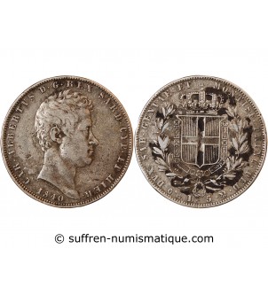 ITALIE, ROYAUME DE SARDAIGNE, CHARLES-ALBERT - 5 LIRE ARGENT 1840 P ANCRE GÊNES