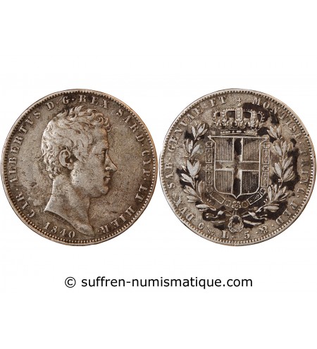 ITALIE, ROYAUME DE SARDAIGNE, CHARLES-ALBERT - 5 LIRE ARGENT 1840 P ANCRE GÊNES