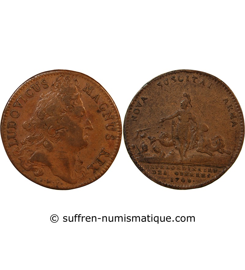 EXTRAORDINAIRE DES GUERRES, LOUIS XIV - JETON CUIVRE 1708