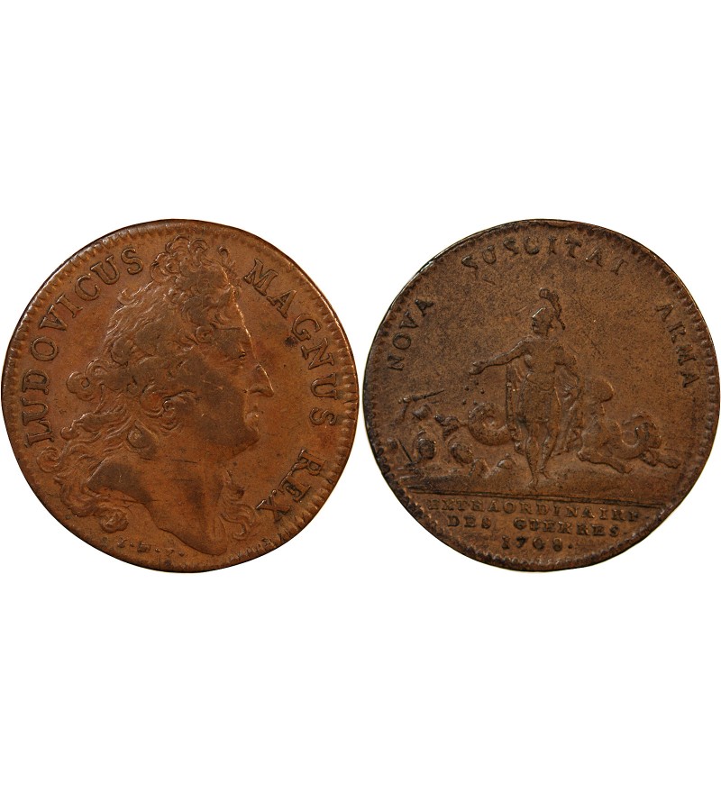 EXTRAORDINAIRE DES GUERRES, LOUIS XIV - JETON CUIVRE 1708