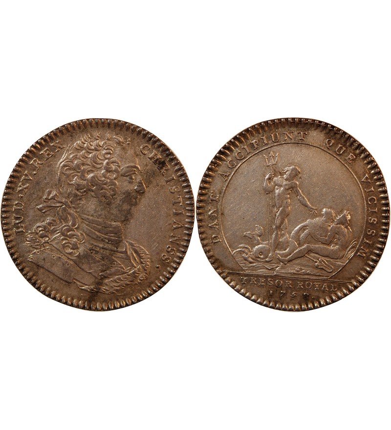 TRÉSOR ROYAL, LOUIS XV - JETON ARGENT 1758
