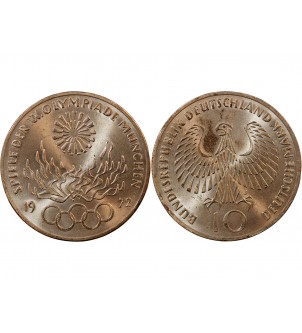 ALLEMAGNE - 10 MARK ARGENT 1972 J HAMBOURG - JO DE MUNICH 2
