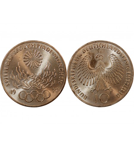 ALLEMAGNE - 10 MARK ARGENT 1972 J HAMBOURG - JO DE MUNICH