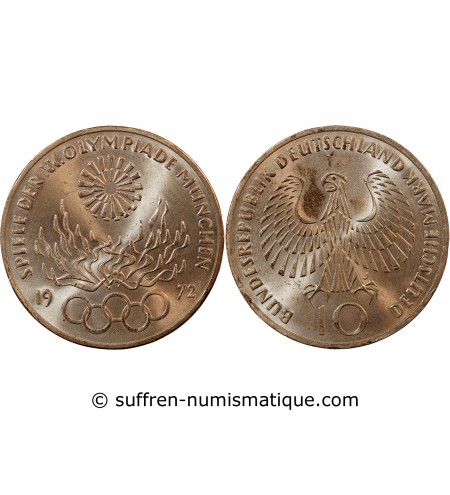 ALLEMAGNE - 10 MARK ARGENT 1972 J HAMBOURG - JO DE MUNICH