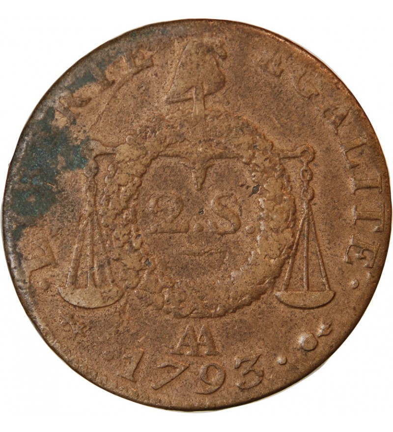 REVOLUTION FRANCAISE, CONVENTION - 2 SOLS A LA BALANCE 1793 AA METZ