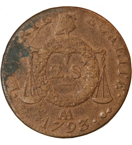 REVOLUTION FRANCAISE, CONVENTION - 2 SOLS A LA BALANCE 1793 AA METZ