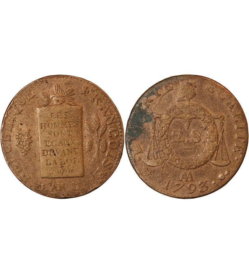 REVOLUTION FRANCAISE, CONVENTION - 2 SOLS A LA BALANCE 1793 AA METZ