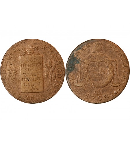 REVOLUTION FRANCAISE, CONVENTION - 2 SOLS A LA BALANCE 1793 AA METZ