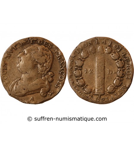 REVOLUTION FRANCAISE, CONSTITUTION - 12 DENIERS 1792 A PARIS