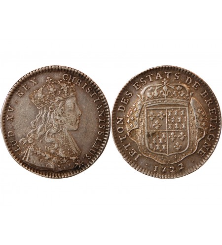 ETATS DE BRETAGNE, LOUIS XV – JETON ARGENT 1722 NANTES Daniel 76