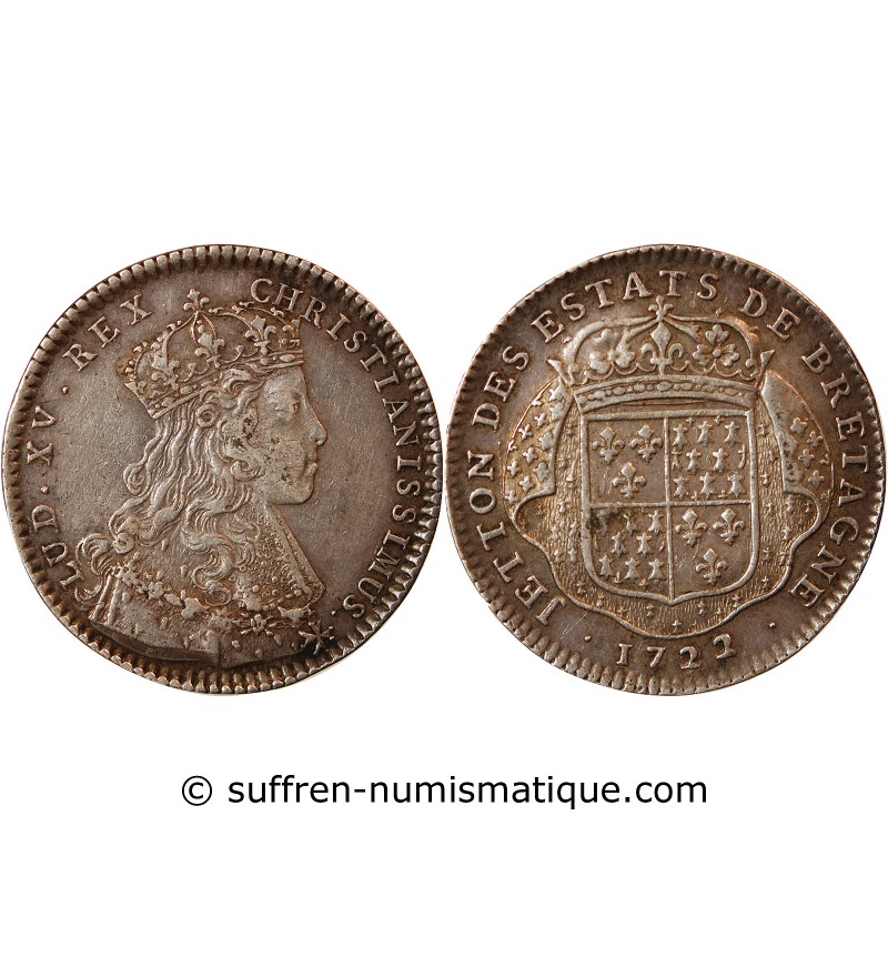 ETATS DE BRETAGNE, LOUIS XV – JETON ARGENT 1722 NANTES Daniel 76