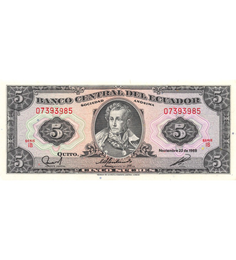 EQUATEUR - 5 SUCRES 22/11/1988 - NEUF