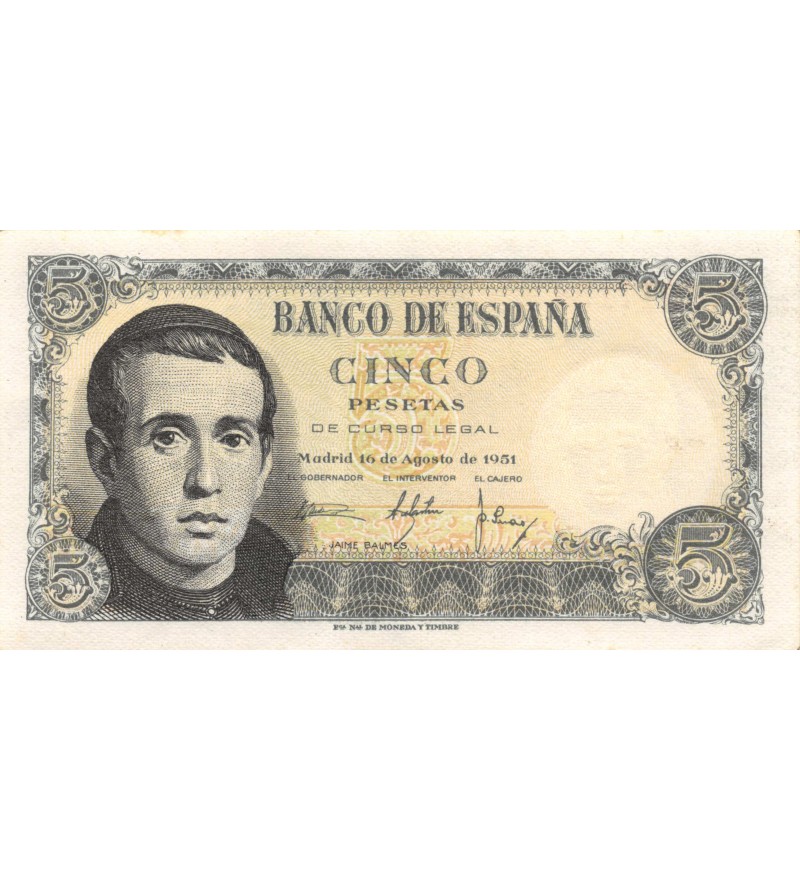 ESPAGNE - 5 PESETAS 16-08-1951