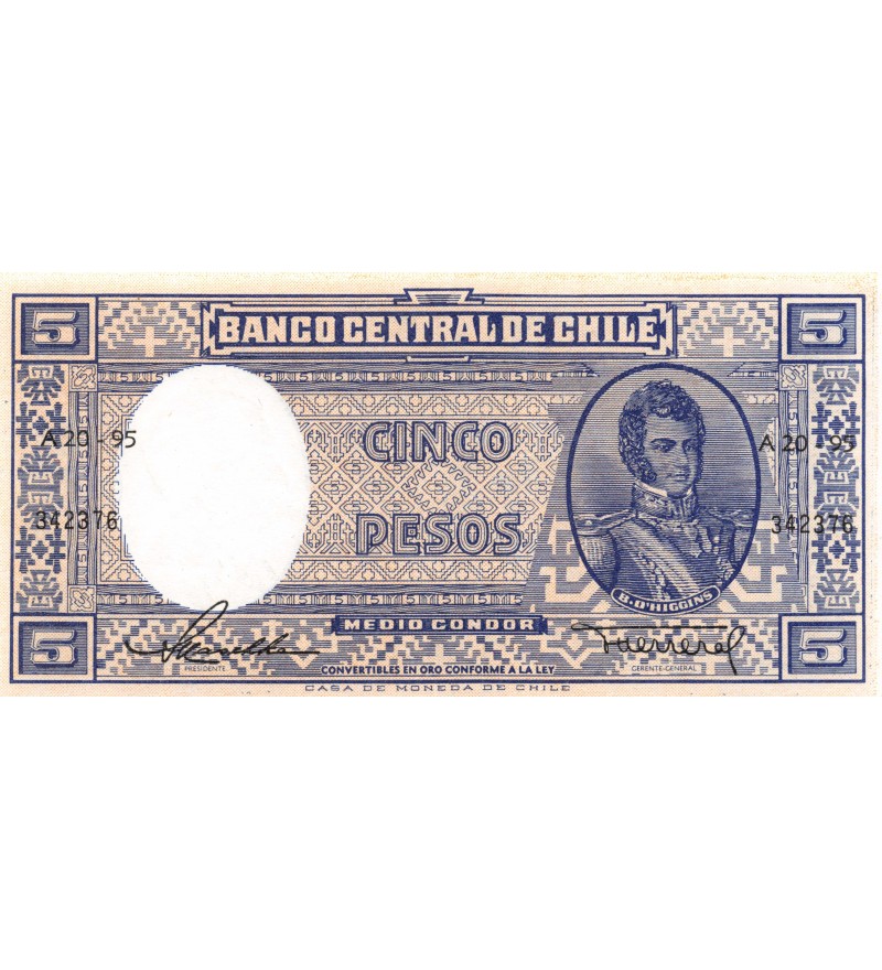 CHILI - 5 PESOS 1947 / 1958 - B. O'HIGGINS