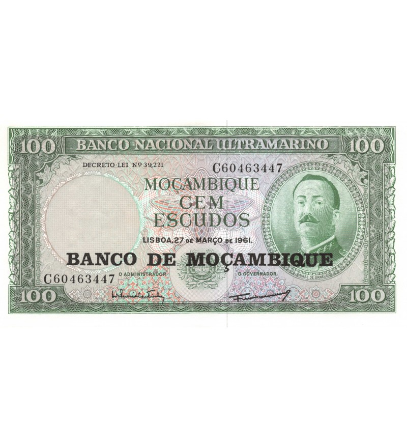 MOZAMBIQUE - 100 ESCUDOS 27-03-1961 - FILIGRANE BLASON