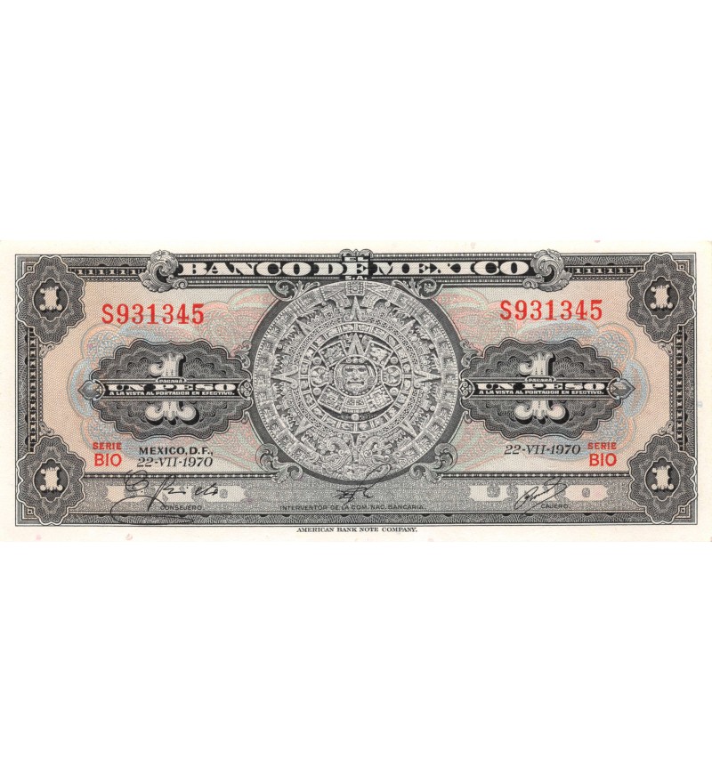 MEXIQUE - 1 PESO 22-07-1970 - CALENDRIER MAYA