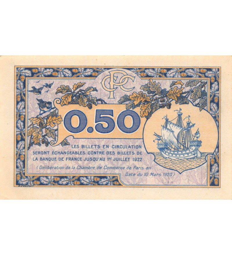 CHAMBRE DE COMMERCE DE PARIS - 50 CENTIMES 10-03-1920
