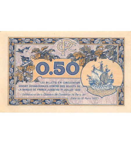 CHAMBRE DE COMMERCE DE PARIS - 50 CENTIMES 10-03-1920