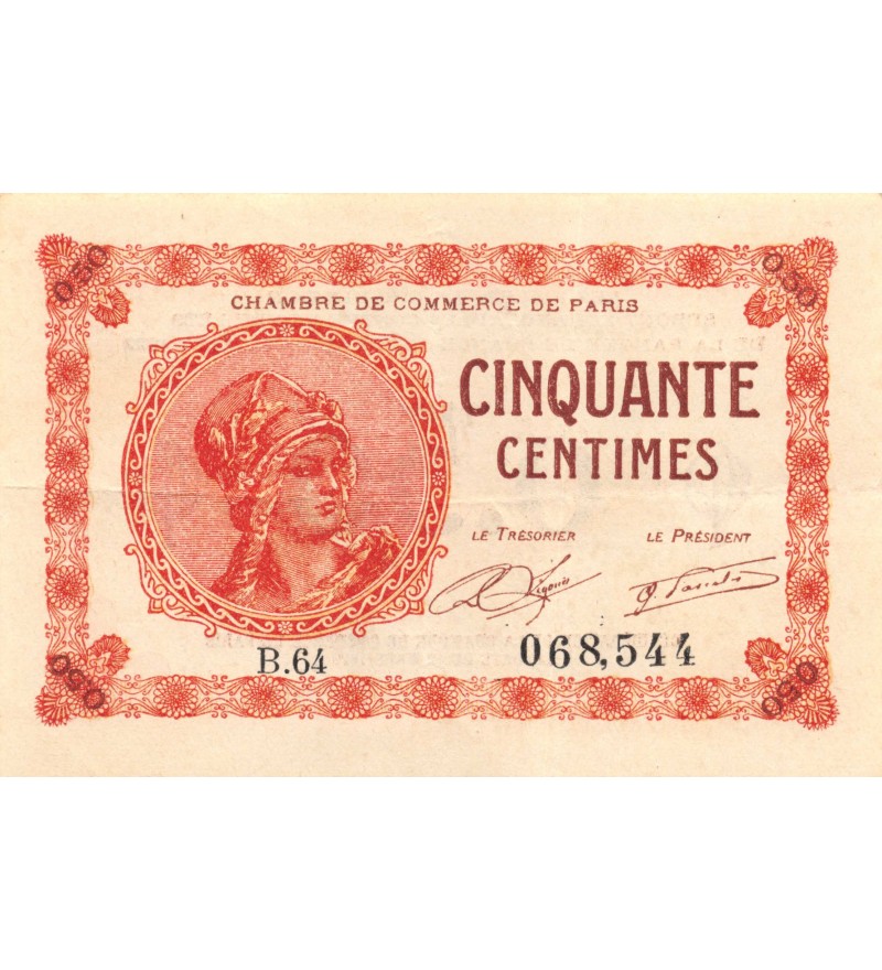 CHAMBRE DE COMMERCE DE PARIS - 50 CENTIMES 10-03-1920