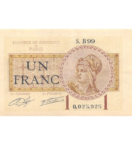 CHAMBRE DE COMMERCE DE PARIS - 1 FRANC 10-03-1920