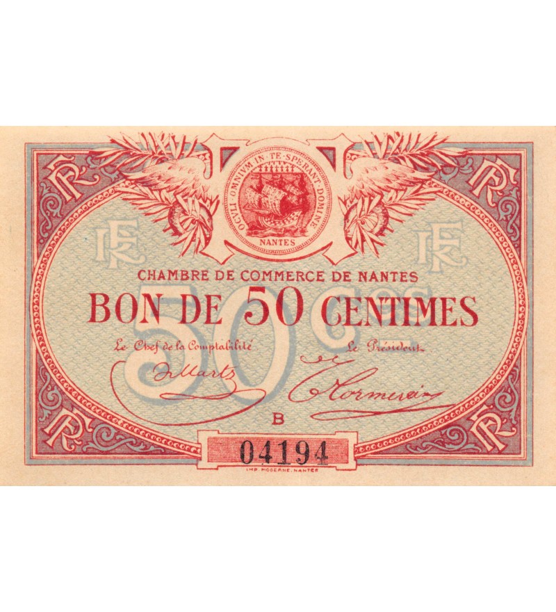 CHAMBRE DE COMMERCE DE NANTES - 50 CENTIMES 1918