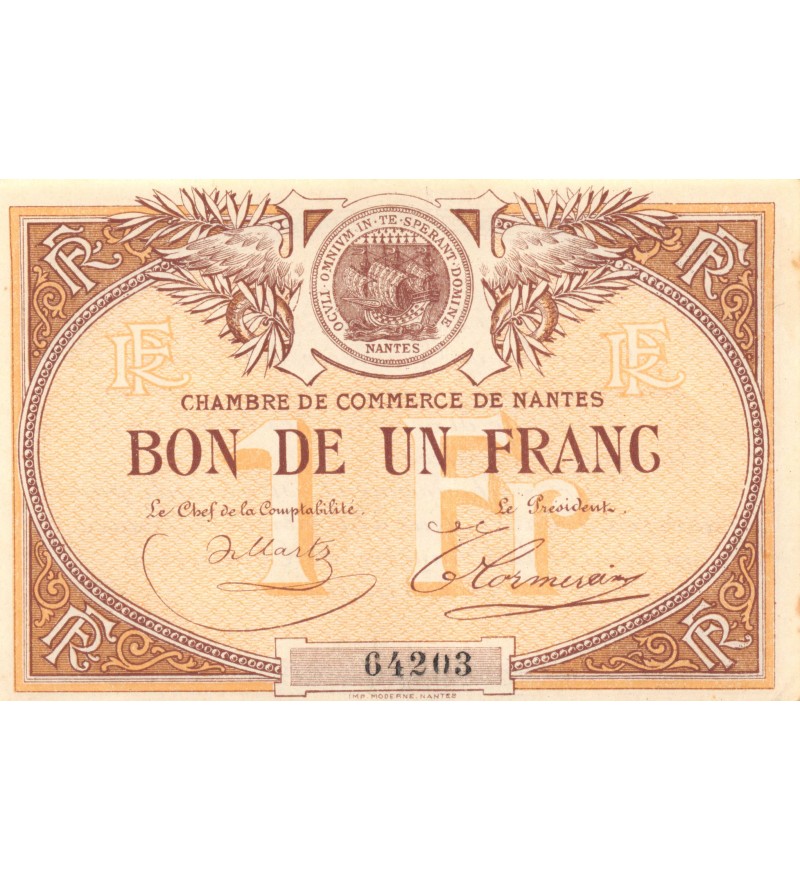 CHAMBRE DE COMMERCE DE NANTES - 1 FRANC 1918