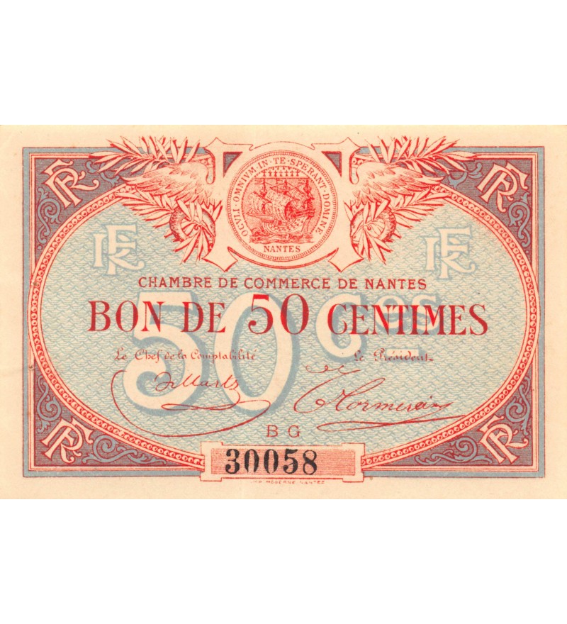 CHAMBRE DE COMMERCE DE NANTES - 50 CENTIMES 1918