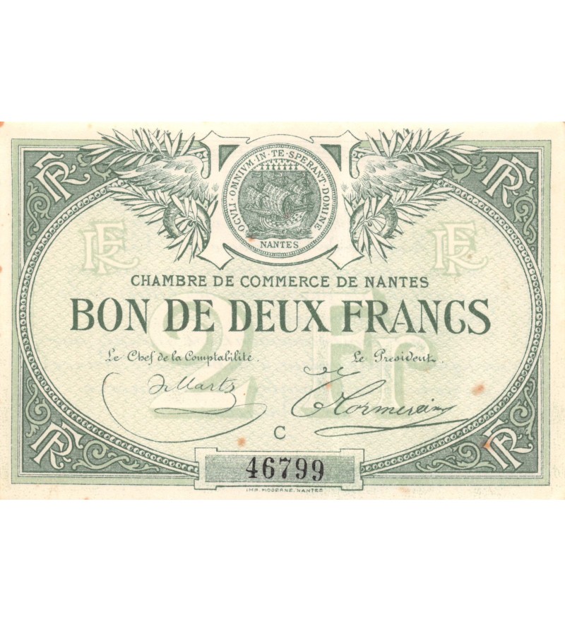 CHAMBRE DE COMMERCE DE NANTES - 2 FRANCS 1918