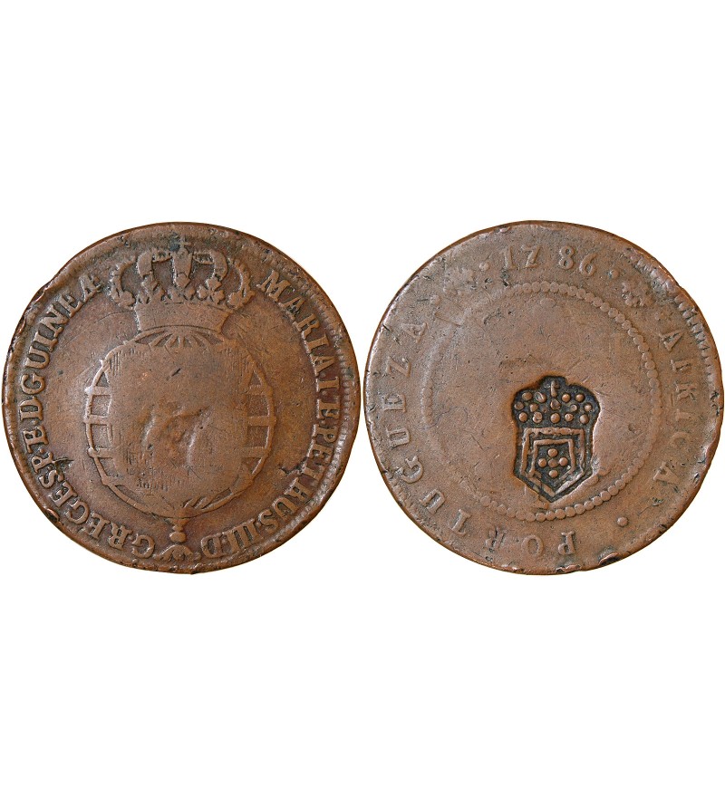 ANGOLA, MARIA I ET PEDRO III - 1 MACUTA 1786 AVEC CONTREMARQUE