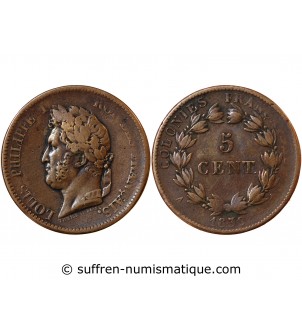 COLONIES FRANCAISES, GUADELOUPE, LOUIS-PHILIPPE - 5 CENTIMES 1839 A PARIS