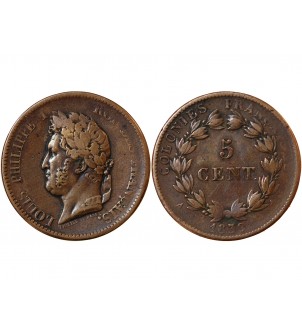 COLONIES FRANCAISES, GUADELOUPE, LOUIS-PHILIPPE - 5 CENTIMES 1839 A PARIS 2