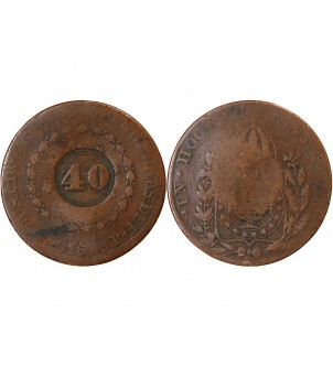 BRESIL, PEDRO I - 40 REIS CONTREMARQUE SUR 80 REIS 1829 B 2